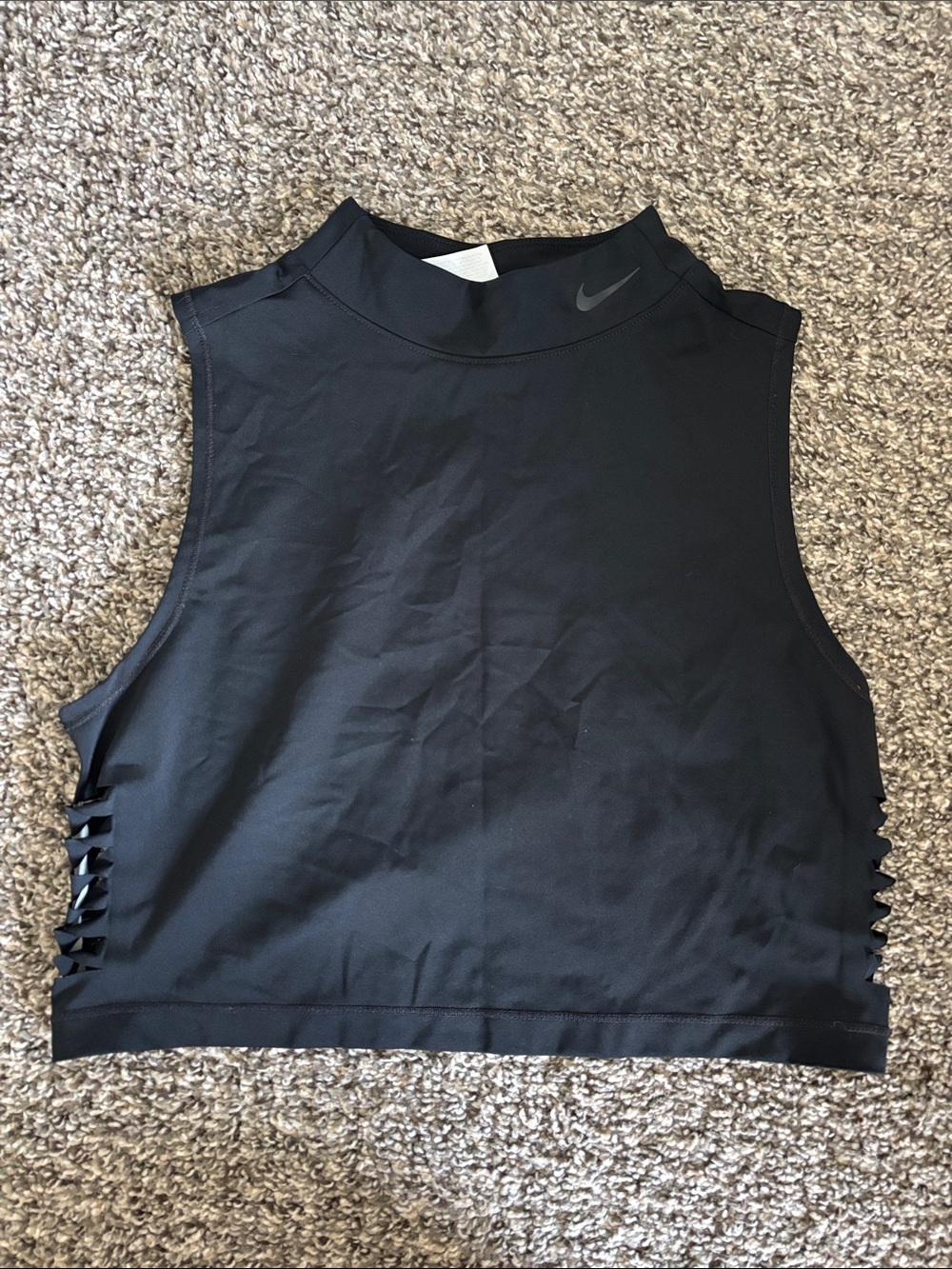Nike Black Cropped Mock-Neck Athletic Tank with Side Cutouts